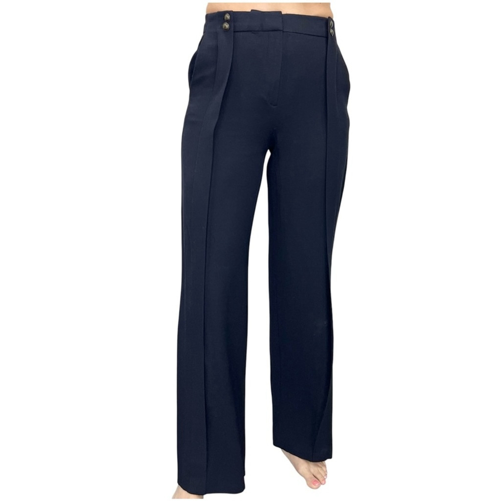Massimo Dutti wool blend preppy tailored blue wide leg straight leg trousers 2